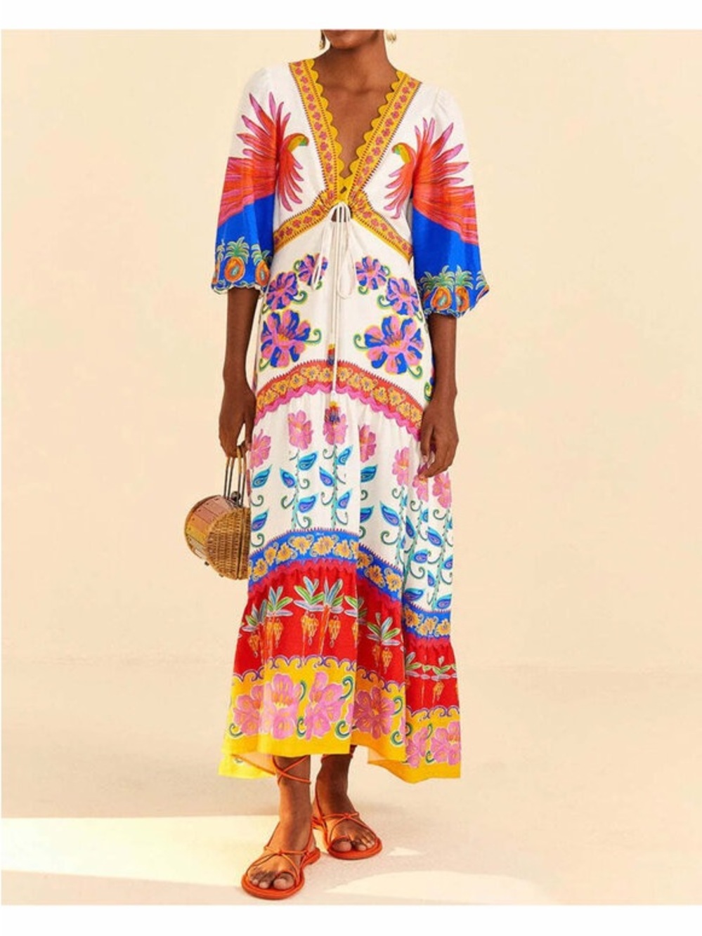 FARM Rio Paisley Scarf Tie-Waist Maxi Dress | Size S | Stunning Print